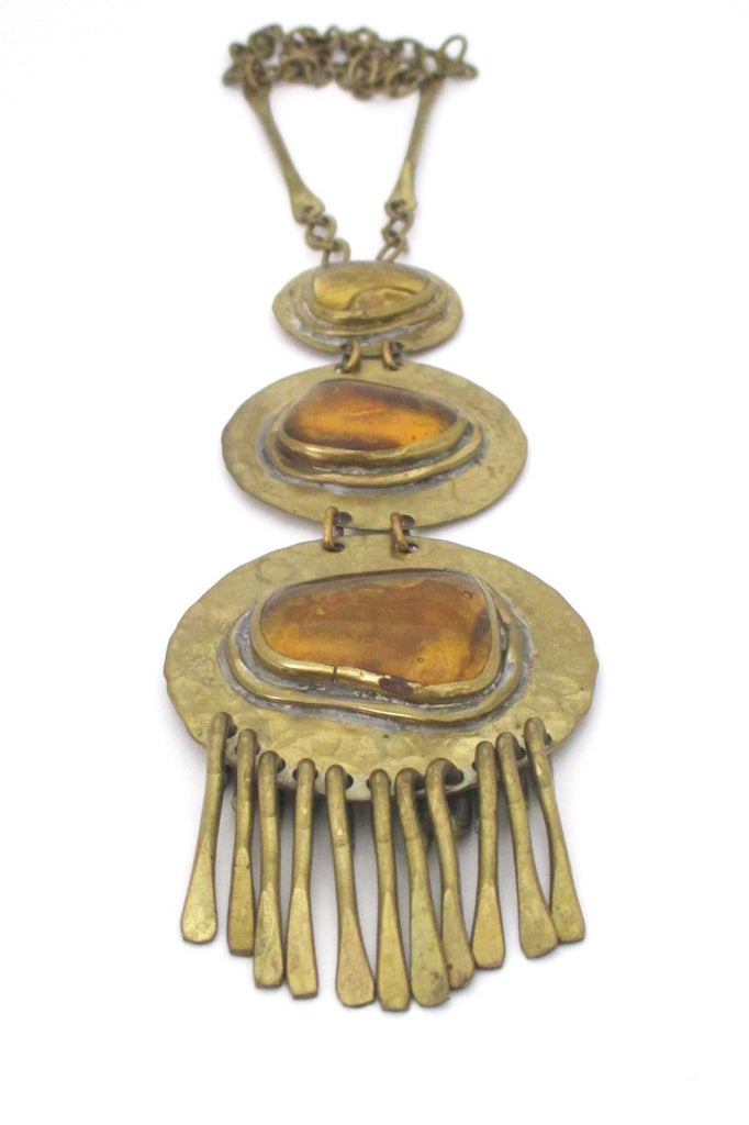 detail Rafael Alfandary Canada vintage extra large three stone brass fringe necklace