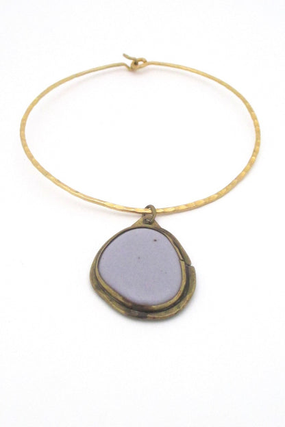 Rafael Alfandary Canada vintage brutalist brass rare mauve stone choker necklace