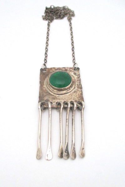 Rafael Alfandary Canada vintage brutalist sterling silver mirrored clear green stone fringe necklace