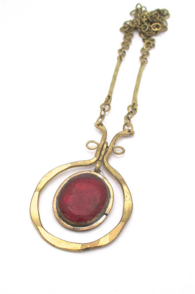 Rafael Alfandary Canada vintage brass amber glass classic kinetic necklace