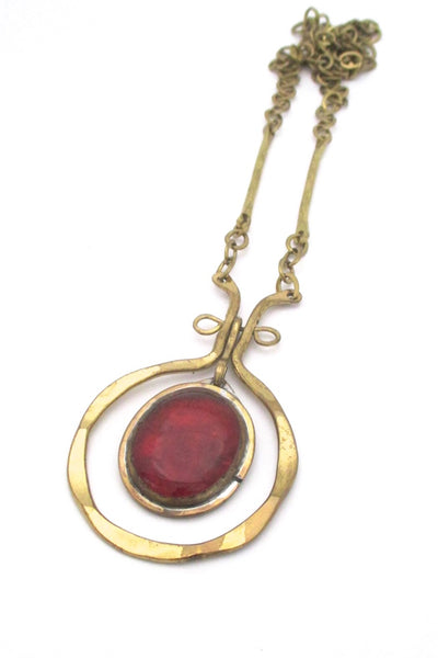 Rafael Alfandary Canada vintage brass amber glass classic kinetic necklace