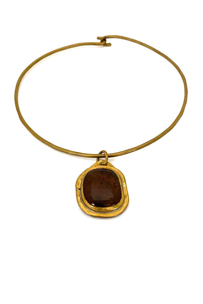 Rafael Alfandary Canada vintage brass amber glass choker necklace Canadian jewelry design