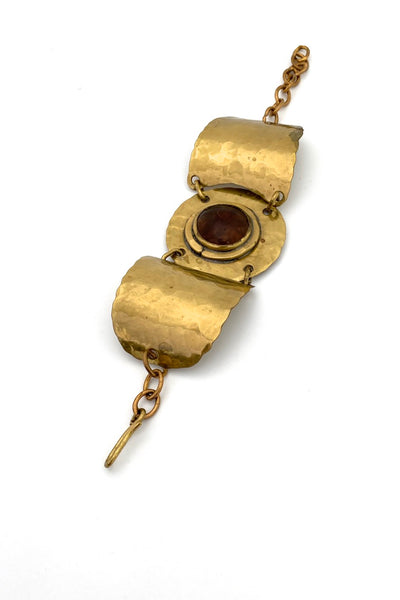 Rafael Alfandary Canada vintage brass panel bracelet clear amber glass stone Canadian jewelry design