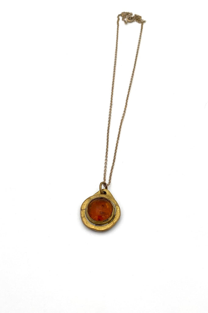 Rafael Alfandary Canada vintage brass amber glass petite pendant necklace Canadian jewelry design