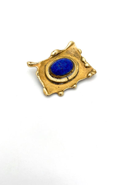 Rafael Alfandary Canada vintage brass mottled blue glass stone brooch