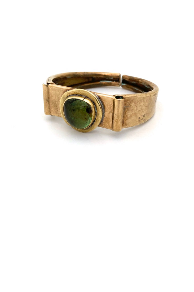 Rafael Alfandary Canada vintage brass clear green glass clamper bracelet