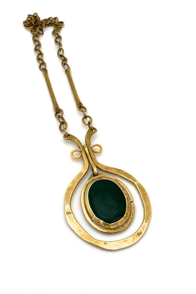 Rafael Alfandary Canada vintage brass classic kinetic pendant necklace clear dark green glass stone