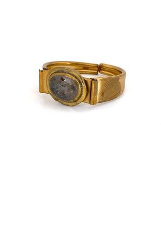 Rafael Alfandary Canada vintage brass clear glass clamper bracelet Canadian jewelry design