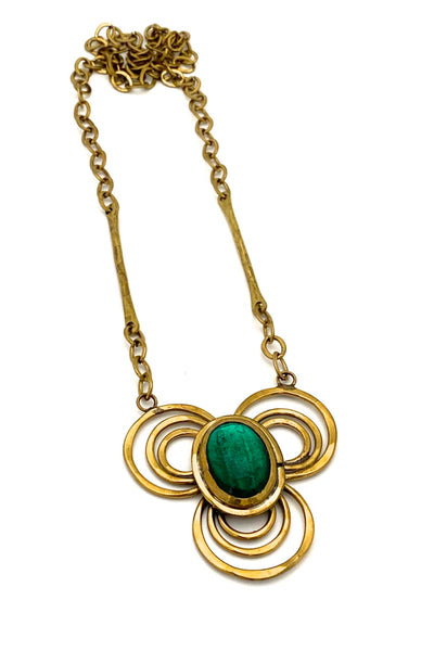 Rafael Alfandary Canada vintage brass clear green glass trefoil necklace