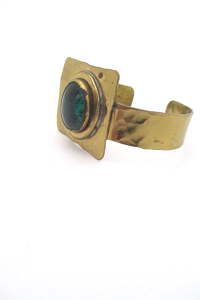 profile Rafael Alfandary Canada vintage brass grass green glass square cuff bracelet