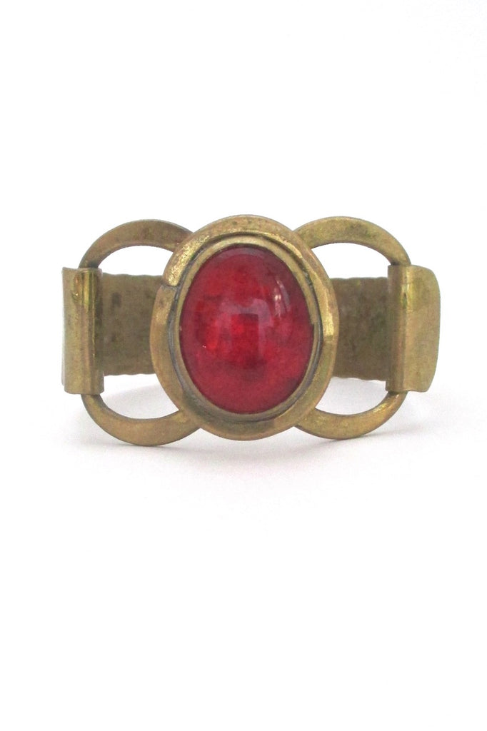 Rafael Alfandary Canada vintage brutalist brass transparent red hinged bracelet