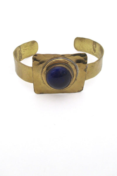 Rafael Alfandary Canada vintage brass cobalt blue glass square cuff bracelet