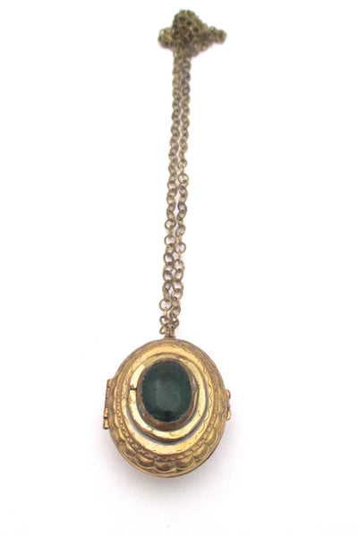 Rafael Alfandary Canada vintage brass 2 sided green black locket necklace