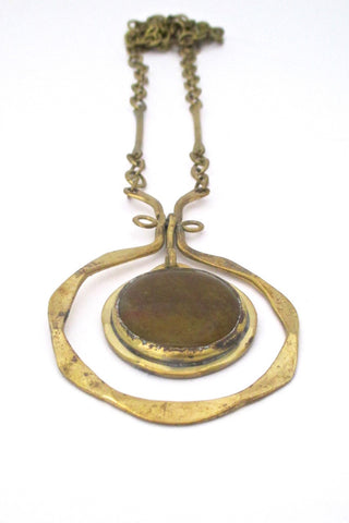 Rafael Alfandary Canada vintage large mid century brass glass kinetic pendant necklace