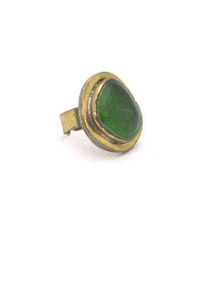 Rafael Alfandary Canada vintage brass clear grass green glass ring