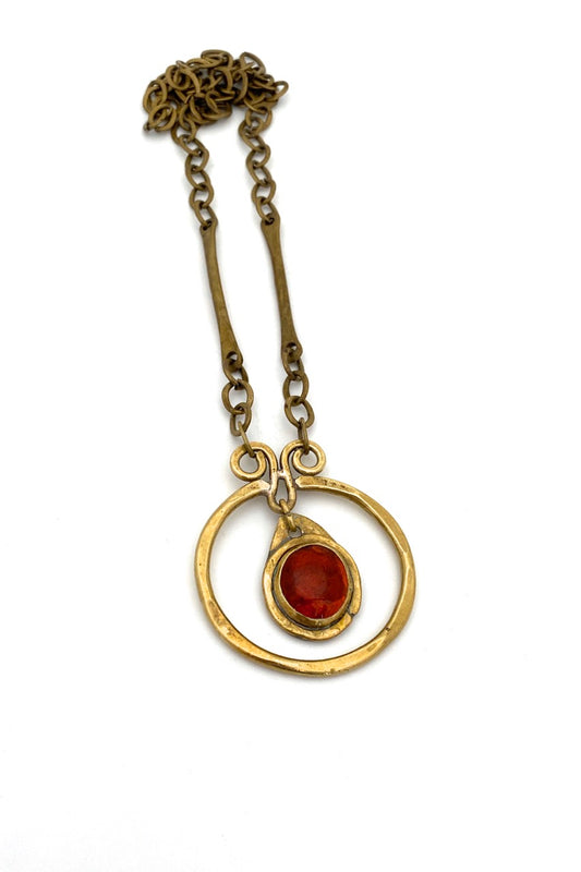 Rafael Alfandary Canada vintage brass clear amber glass kinetic pendant necklace