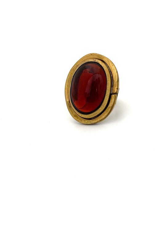 Rafael Alfandary Canada vintage brass mirrored amber glass large oval ring Canadian jewelry design