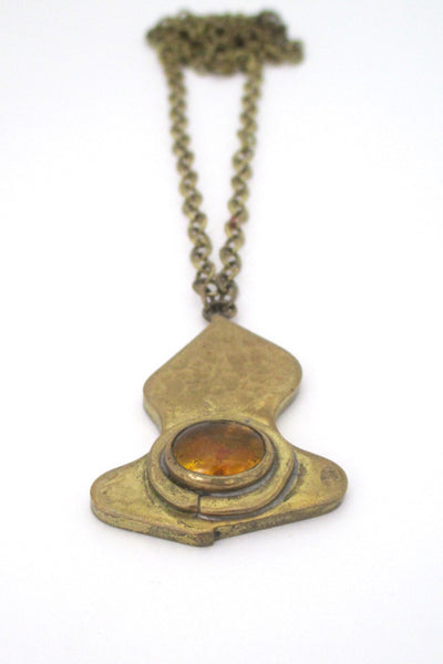 Rafael Alfandary Canada vintage brass and clear light orange pendant necklace