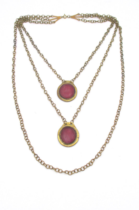 Rafael Alfandary Canada vintage brutalist brass triple strand double stone necklace