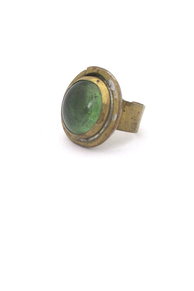 Rafael Alfandary Canada vintage brutalist brass clear light green round ring