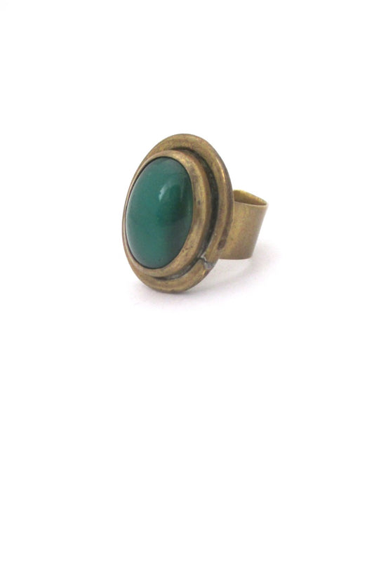 Rafael Alfandary Canada vintage brutalist brass green oval ring