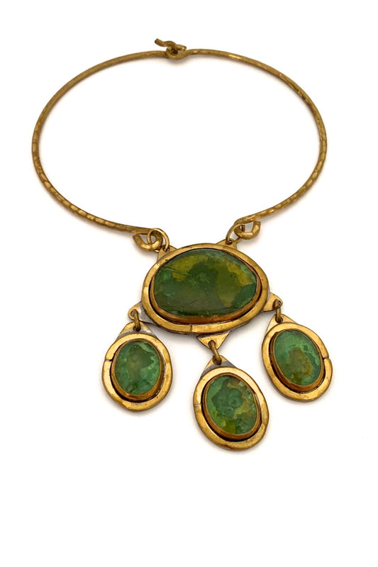 Rafael Alfandary Canada vintage brutalist brass large multi stone kinetic choker necklace
