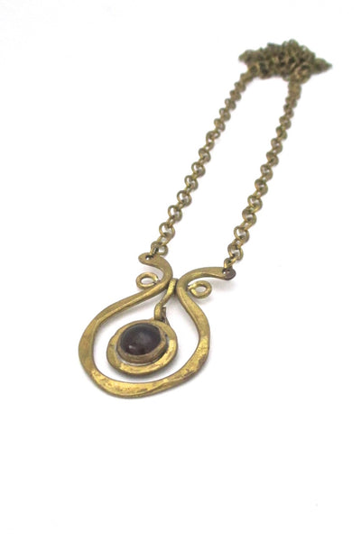 Rafael Alfandary Canada vintage miniature kinetic brass pendant necklace purple glass