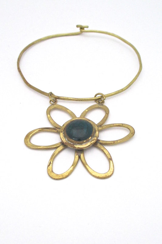 Rafael Alfandary Canada vintage brutalist daisy choker necklace teal stone original tag NOS