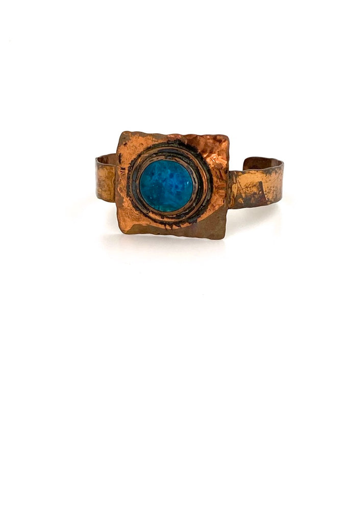 Rafael Alfandary Canada vintage copper bright aqua glass cuff bracelet