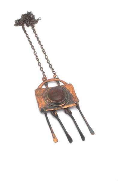 Rafael Alfandary Canada copper fringe necklace dark amber stone vintage jewelry