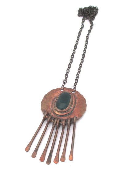 Rafael Alfandary Canada vintage copper clear green glass stone kinetic fringe pendant necklace