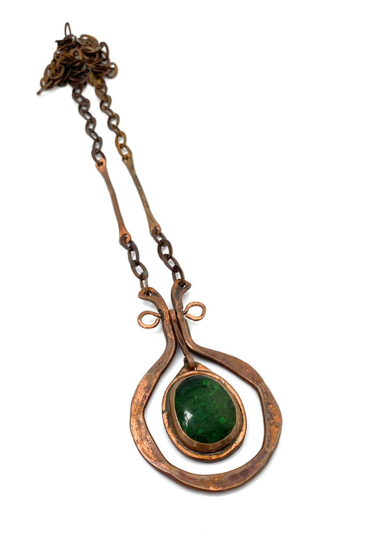 Rafael Alfandary Canada vintage brutalist copper grass green glass classic kinetic pendant necklace Canadian jewelry design