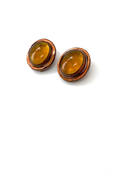 Rafael Alfandary Canada vintage brutalist copper mottled amber green glass earrings