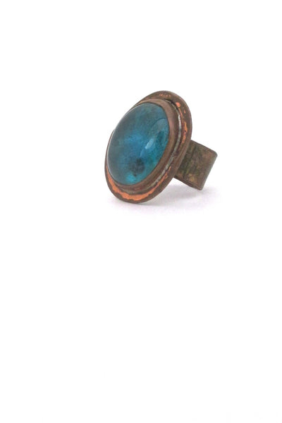 Rafael Alfandary Canada vintage brutalist copper aqua glass ring early