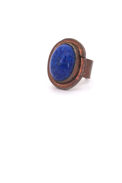 Rafael Alfandary Canada vintage brutalist copper mottled blue glass ring