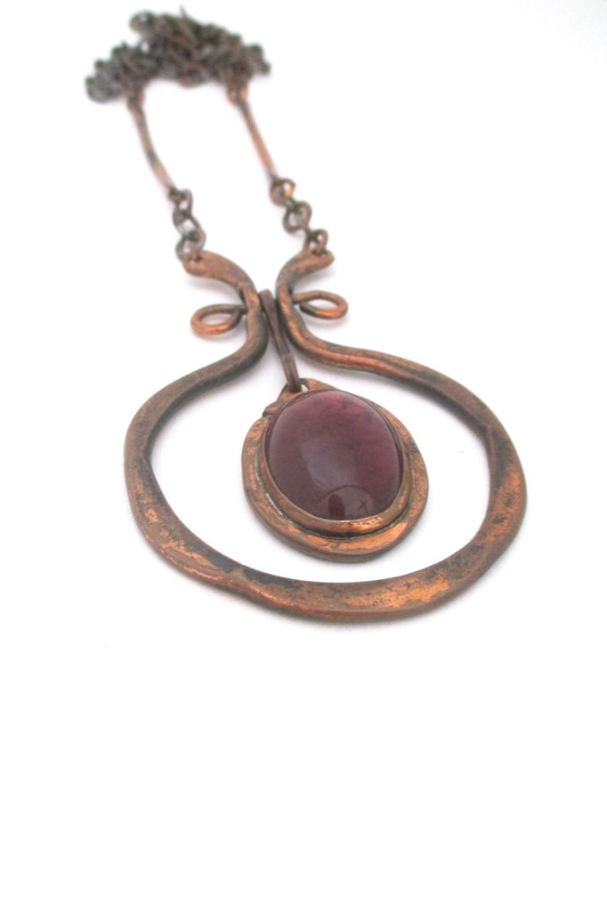 Rafael Alfandary Canada vintage brutalist copper purple glass large kinetic pendant necklace