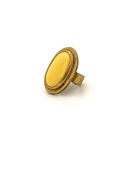 Rafael Alfandary Canada large vintage oval brass ring butter yellow glass cabochon