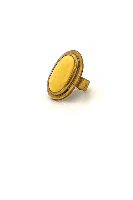 Rafael Alfandary Canada large vintage oval brass ring butter yellow glass cabochon