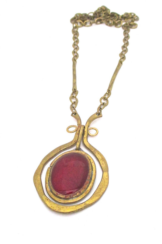 Rafael Alfandary Canada vintage brass and glass large kinetic pendant necklace