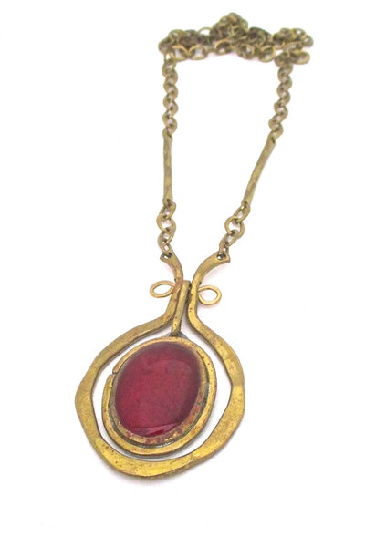 Rafael Alfandary Canada vintage brass and glass large kinetic pendant necklace