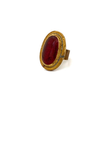 Rafael Alfandary Canada vintage brutalist large brass ring red glass