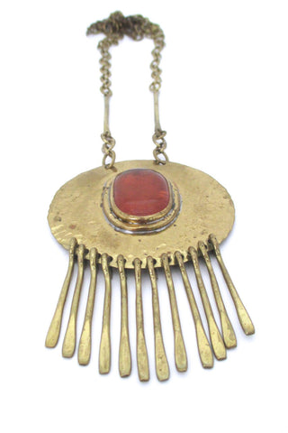 detail Rafael Alfandary Canada large vintage brass orange glass fringe necklace