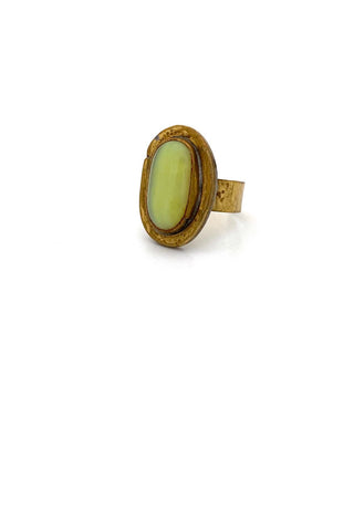 Rafael Alfandary Canada vintage brutalist brass citrus yellow glass oval ring