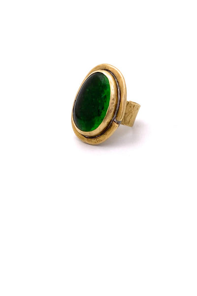 Rafael Alfandary Canada vintage brutalist brass clear dark green glass oval ring