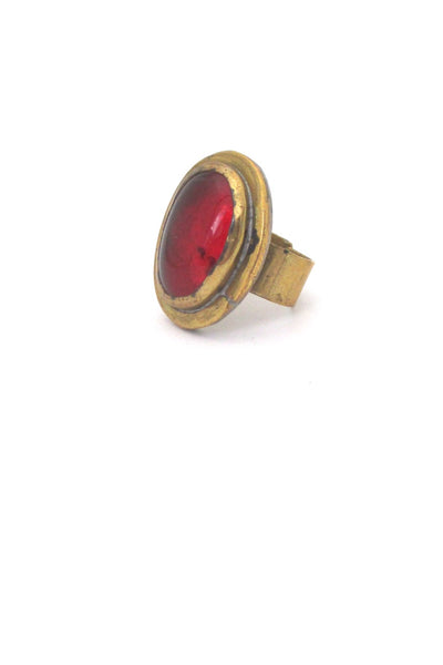 Rafael Alfandary Canada vintage brutalist brass clear red oval ring