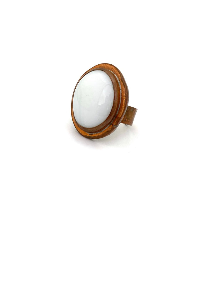 Rafael Alfandary Canada vintage copper oval ring white glass stone