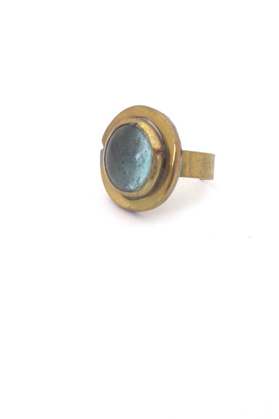 Rafael Alfandary Canada vintage brutalist brass clear pale blue round ring