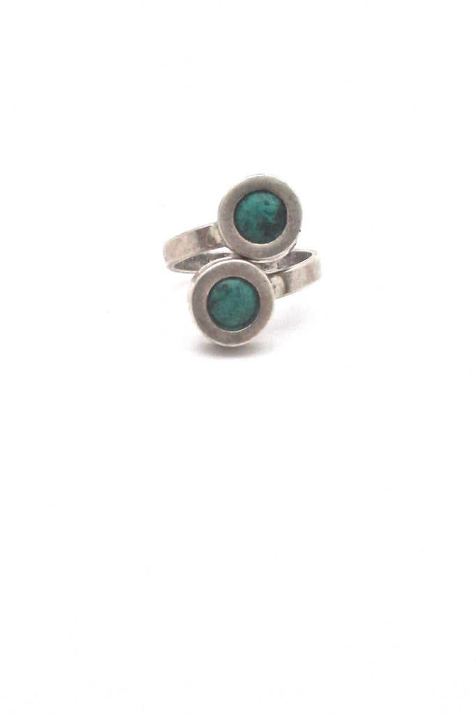 Rafael Alfandary Canada vintage sterling silver turquoise bypass ring mid century Modernist design jewelry