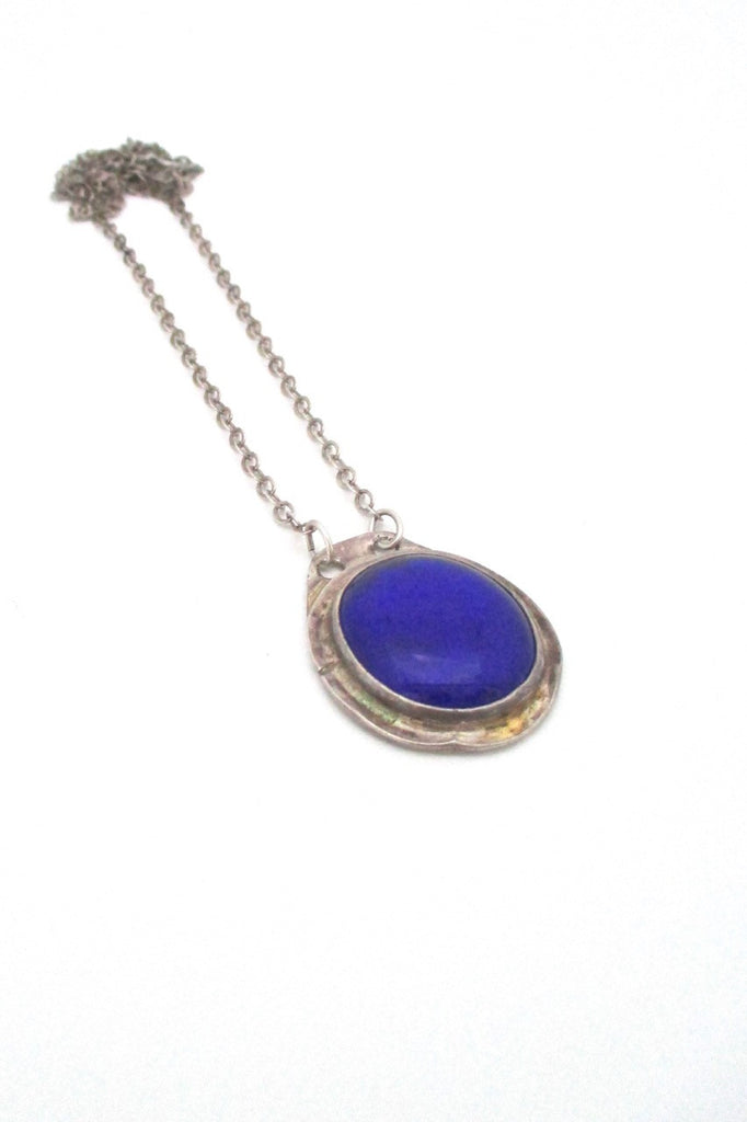 Rafael Alfandary Canada vintage brutalist sterling silver and cobalt blue glass pendant necklace
