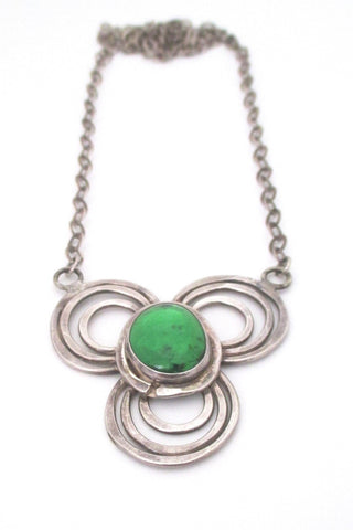 Rafael Alfandary Canada vintage rare sterling silver green glass pendant necklace